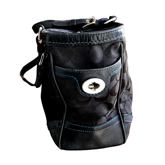 COACH - SIGNATURE AQUA BLACK JACQUARD PURSE - Picture 6 of 13